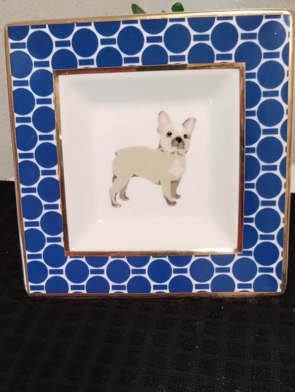 Blue Polka Dot Ceramic Trinket Dish with Dog Motif